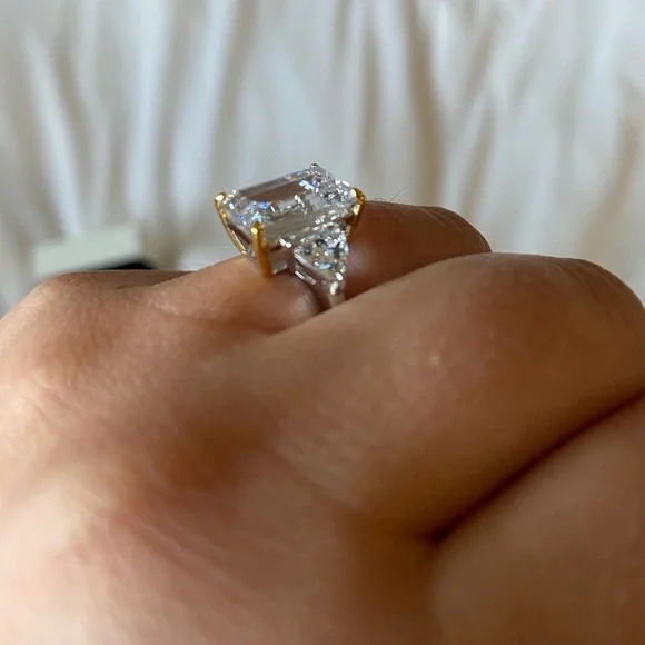 Emerald Cut Three Stone Engagement Ring - Picture 4 of 7